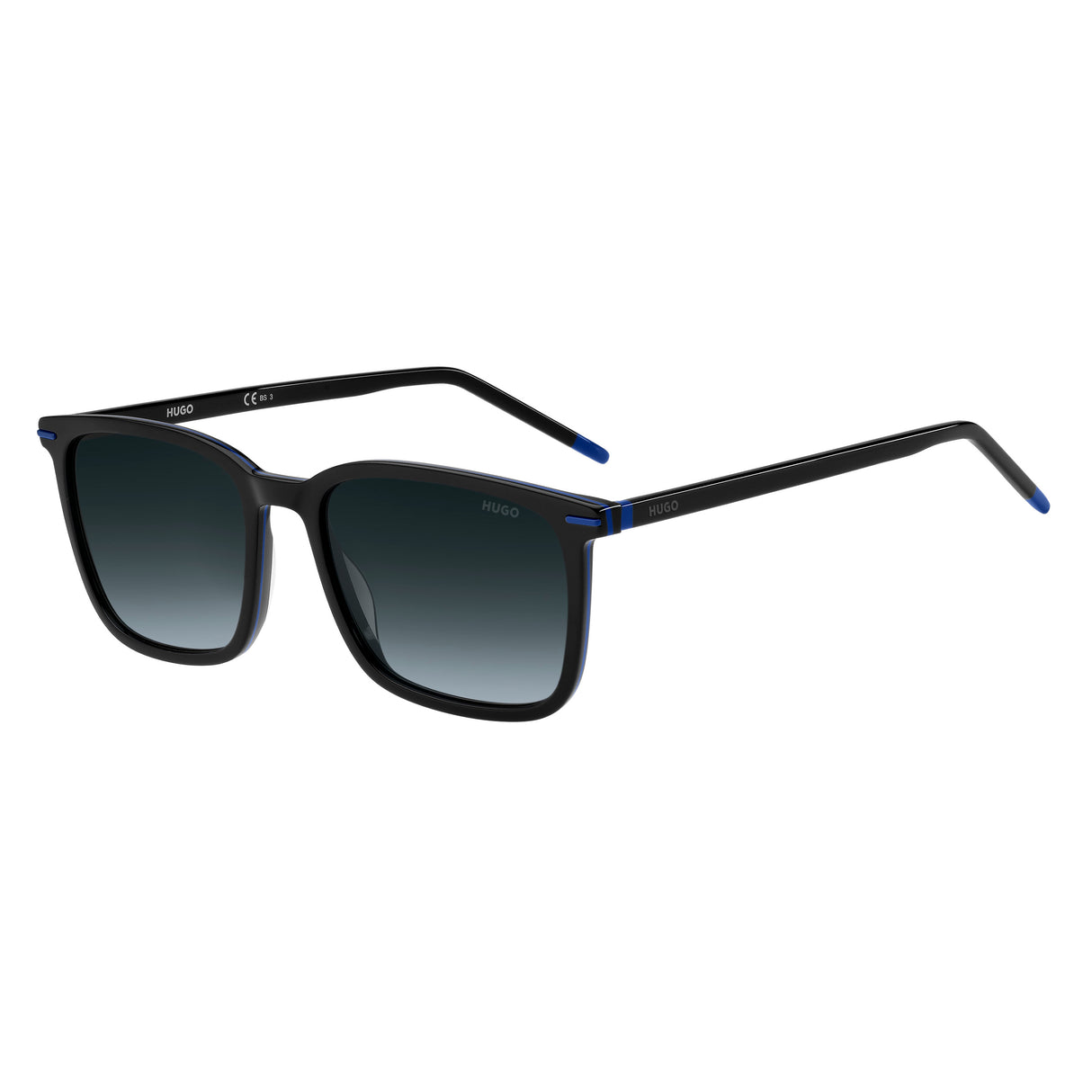 HUGO HG 1168/S Sunglasses – Black Blue Acetate Frame, Dark Gray Shaded Lenses