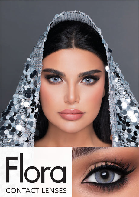 woman wearing flora contact lenses