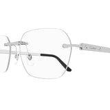 Cartier CT0407O 002 57 Silver Titanium Rectangle Eyeglasses with Transparent AR Lenses